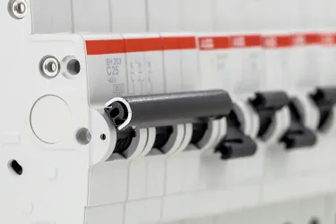 close up of circuit panel breakers