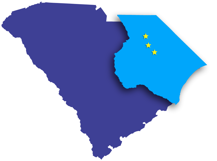 South Carolina map showing walk-up electrical services areas, the entire pee dee and florence, darlington, and hartsville