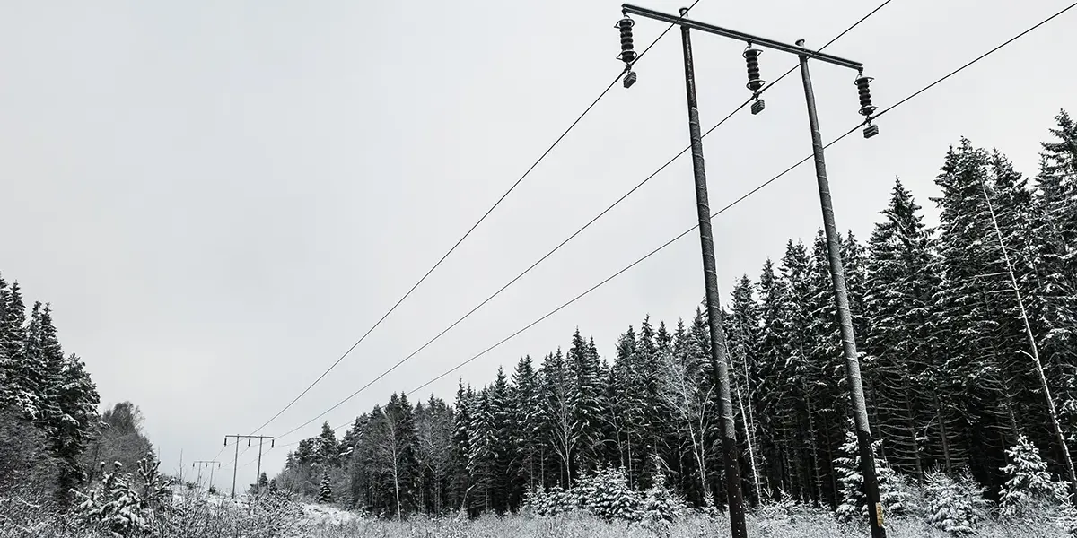 large power lines covered in ice and snow
