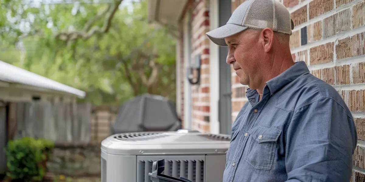 a homeowner oversees the installation of a hvac unit