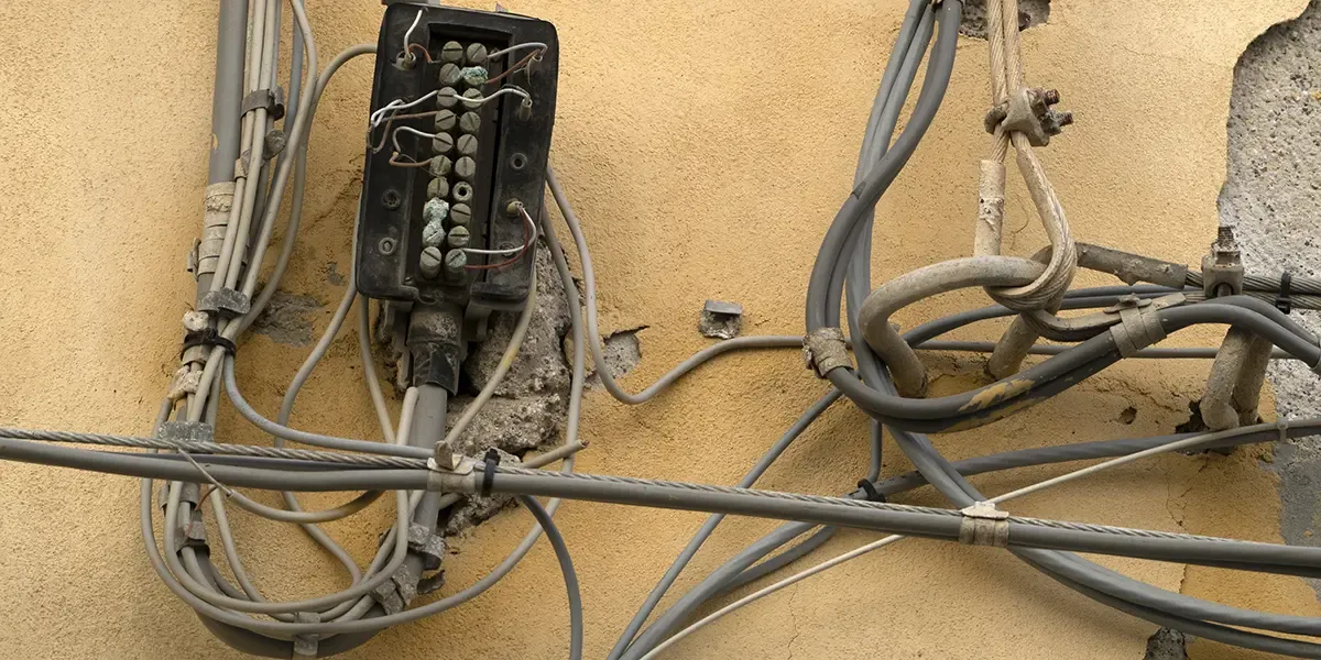 Old wiring on the outside of a building that needs to get replaced